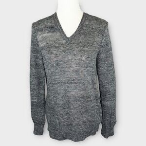 VINCE charcoal gray 100% linen v-neck sweater S oversized long sleeve tunic 7409